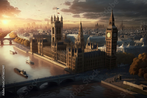 Westminster view at sunset. London  UK. Generative AI