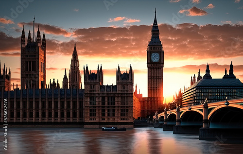 Westminster view at sunset. London  UK. Generative AI