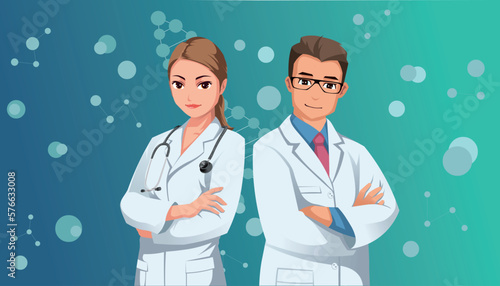 Professional doctor illustration. Male doctor and female doctor.