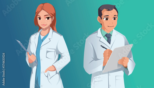 Professional doctor illustration. Male doctor and female doctor.