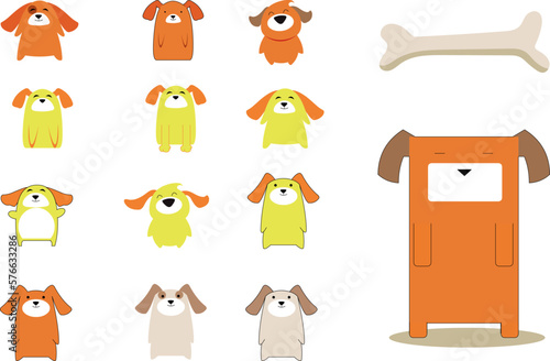 Different type of vector cartoon dogs for design