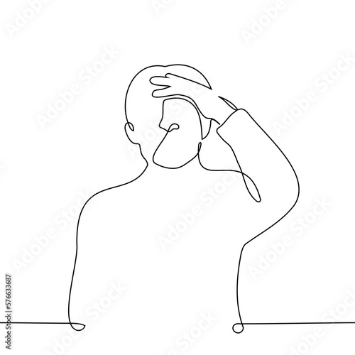 man with hand on forehead - one line drawing vector. concept shock and surprise or facepalm