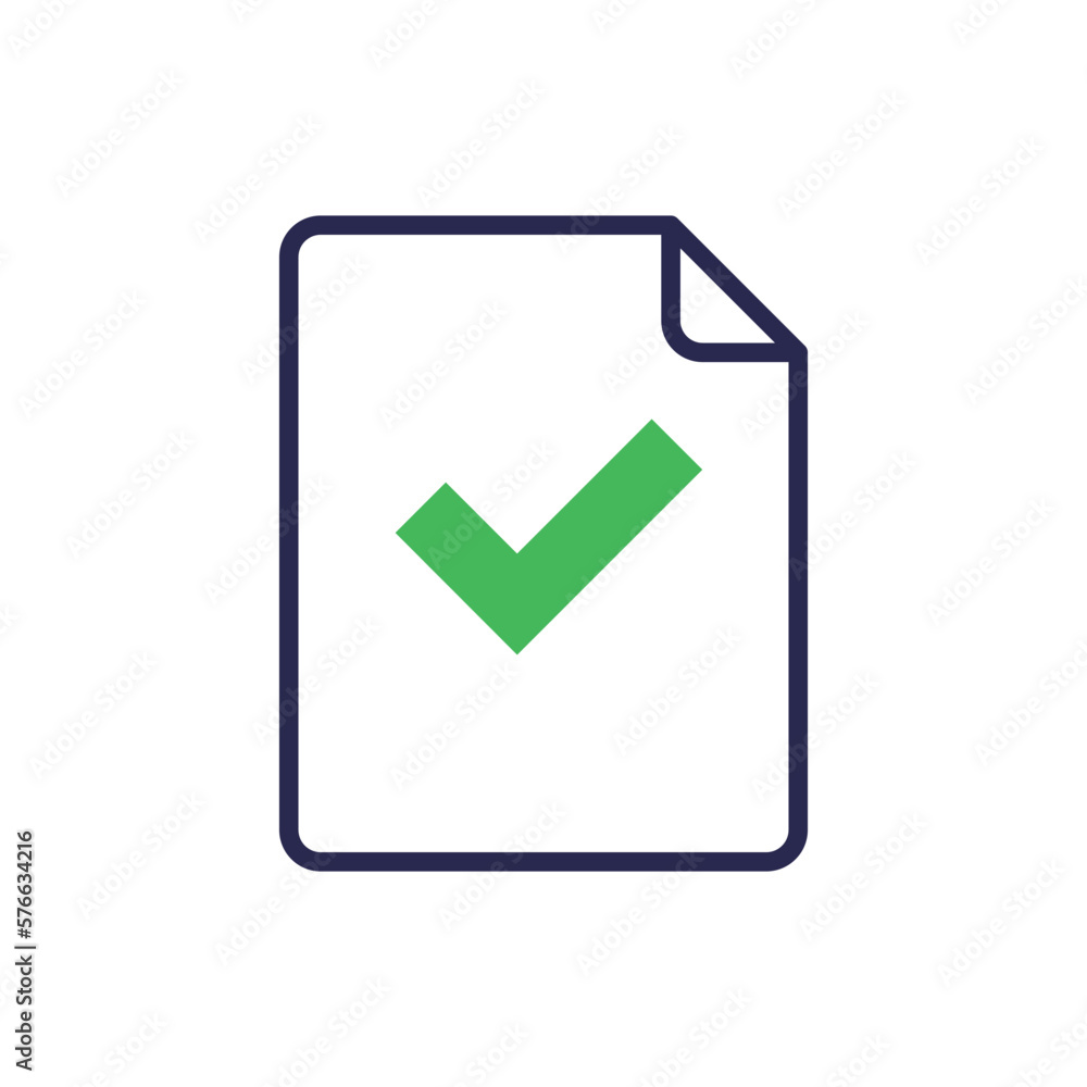 Document approved thin line icon: paper sheet with check mark. Modern vector illustration. Document approved thin line icon: paper sheet with check mark. Modern vector illustration.