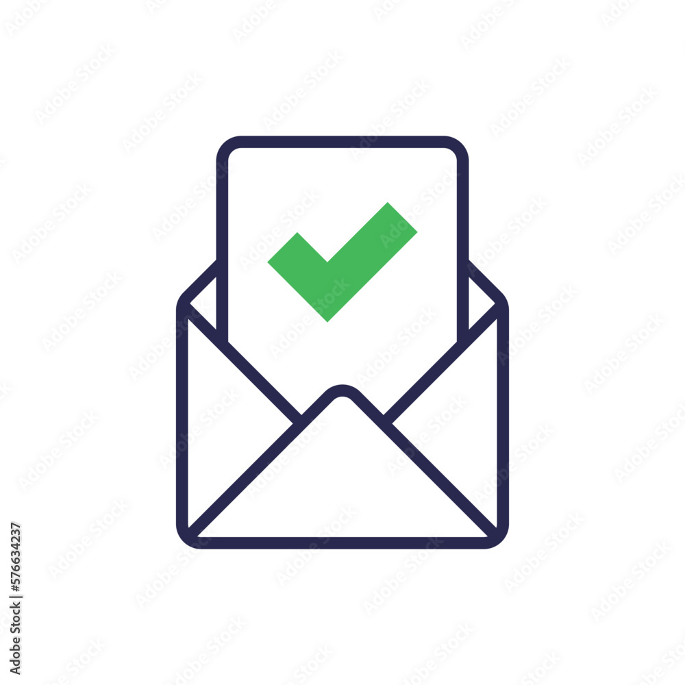 Letter approved thin line icon: envelope with paper sheet with check mark. Modern vector illustration. Letter approved thin line icon: envelope with paper sheet with check mark. Modern vector illustration.