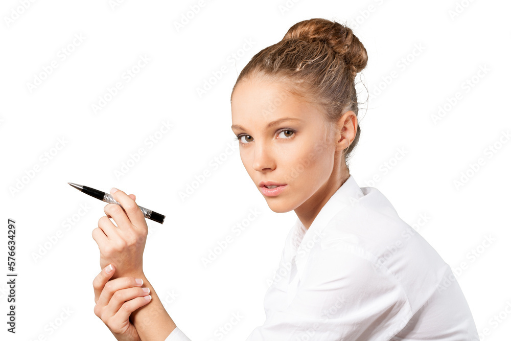 Beautiful young businesswoman looking serious Beautiful young businesswoman looking serious