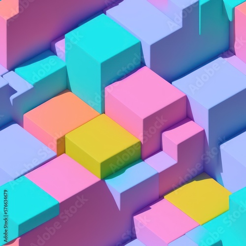 Abstract 3D isometric cube pattern background with a pastel color palette, generative ai © viperagp