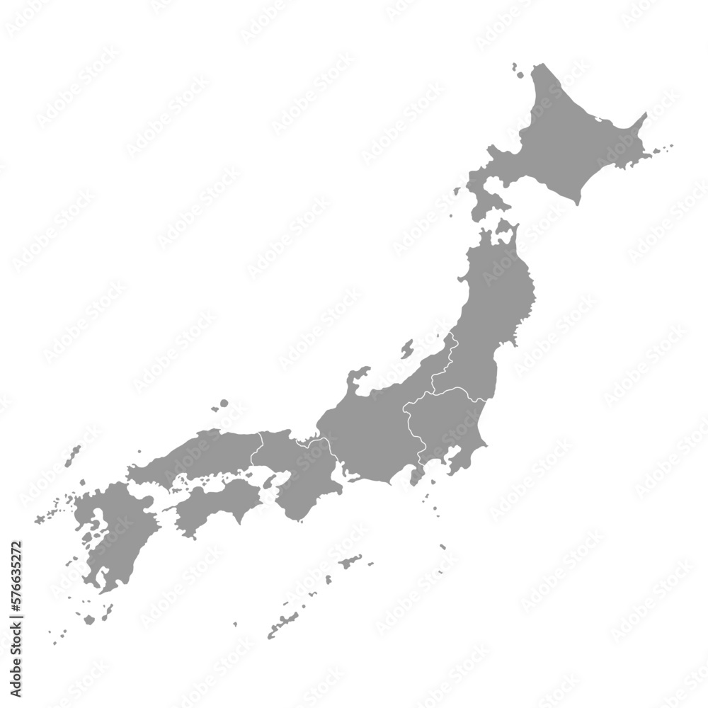 Japan map with regions. Vector illustration
