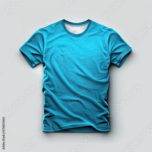 Realistic blue t-shirt mockup, white background, Made by AI, Artificial intelligence