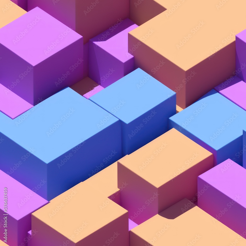 Fototapeta premium Abstract 3D isometric cube pattern background with a pastel color palette, generative ai