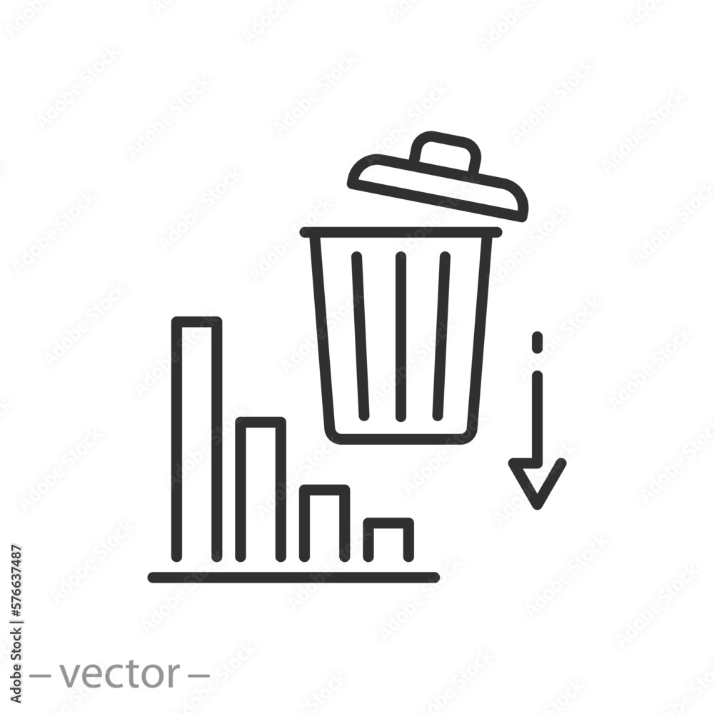 decrease waste icon, reducing discarded garbage, thin line symbol on white background - editable stroke vector illustration eps10 decrease waste icon, reducing discarded garbage, thin line symbol on white background - editable stroke vector illustration eps10