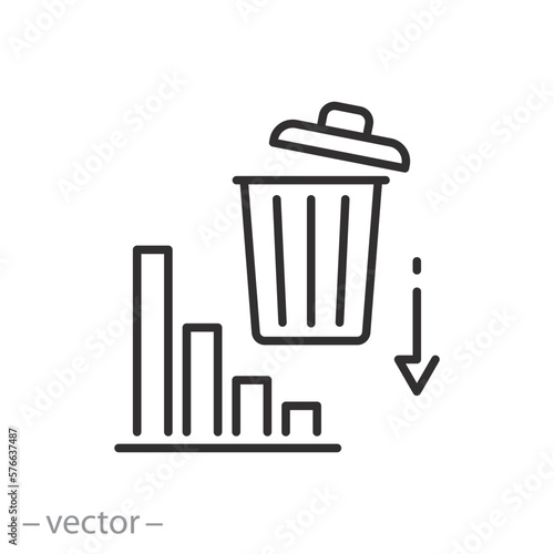 decrease waste icon, reducing discarded garbage, thin line symbol on white background - editable stroke vector illustration eps10