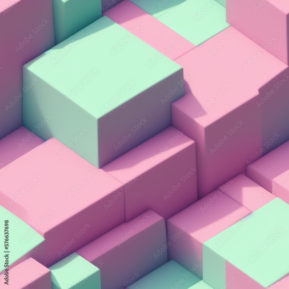 Fototapeta premium Abstract 3D isometric cube pattern background with a pastel color palette, generative ai