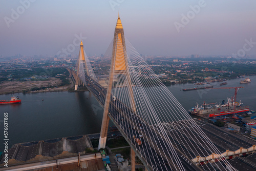 Aerial view of kanchanaphisek Bridge sunset Bangkok, Thailand
 photo