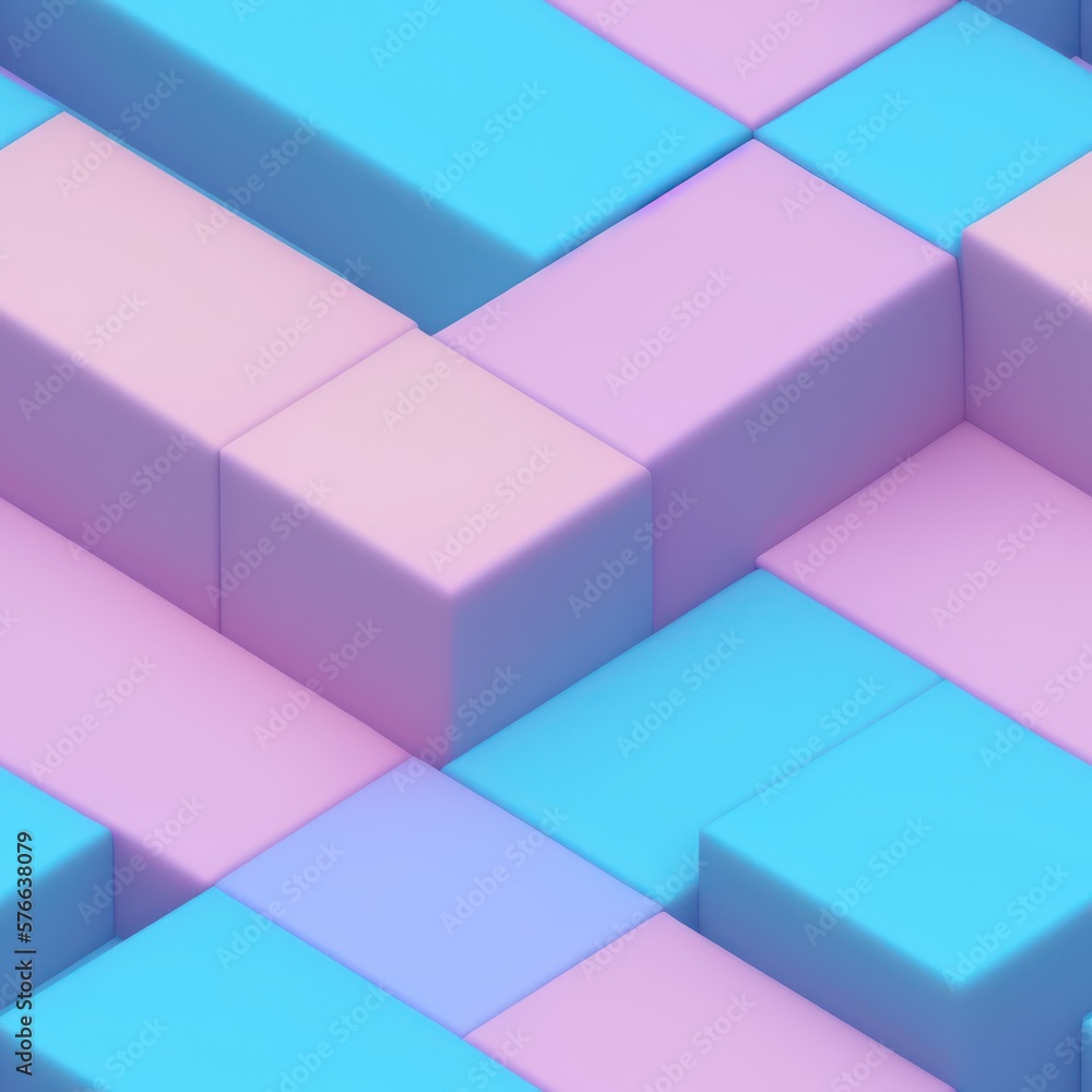 Fototapeta premium Abstract 3D isometric cube pattern background with a pastel color palette, generative ai