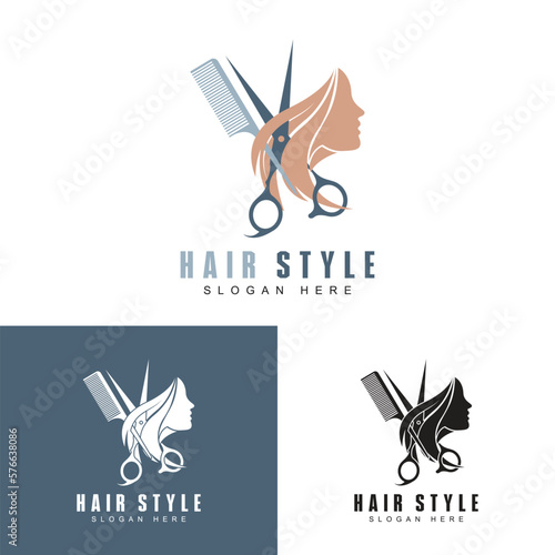 Hair salon logo design template. Beautiful hairstyle sign.