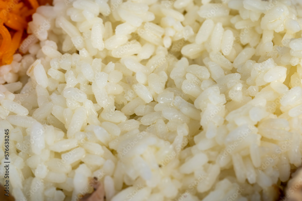 Boiled white rice with other food products Boiled white rice with other food products