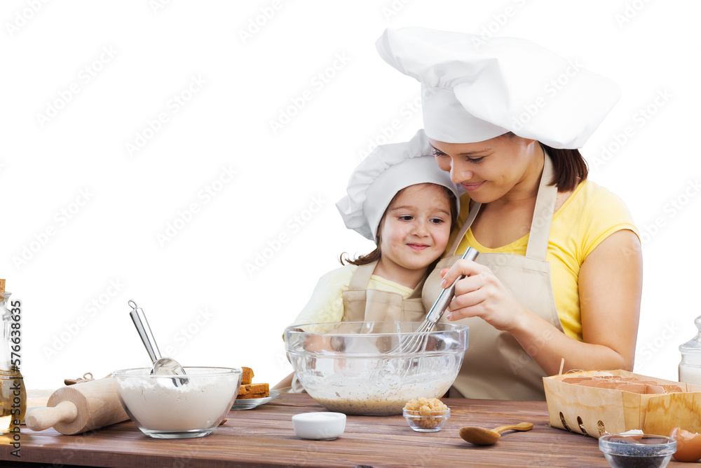 Happy mother and child daughter preparing food Happy mother and child daughter preparing food