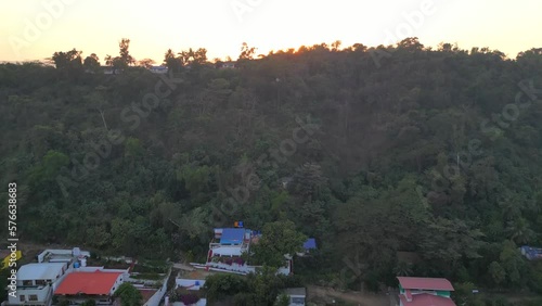 hotel big resort in hills in sunset bird eye view Alibag photo