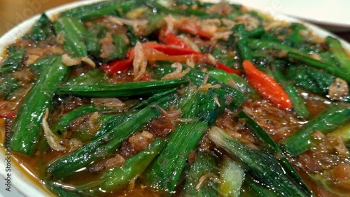 water spinach stir-fry kangkung tumis daging pan left photo