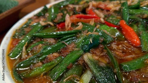 water spinach stir-fry kangkung tumis daging photo