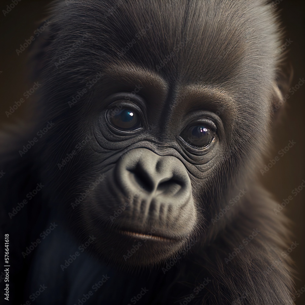 Close up portrait of a baby gorilla, generative ai Close up portrait of a baby gorilla, generative ai