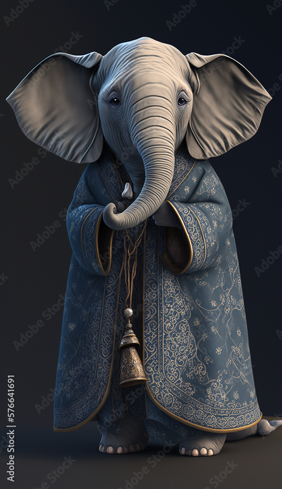Elephant  Wearing A Silk Robe Fashion Model Generative Ai Digital Illustration Part#010323 