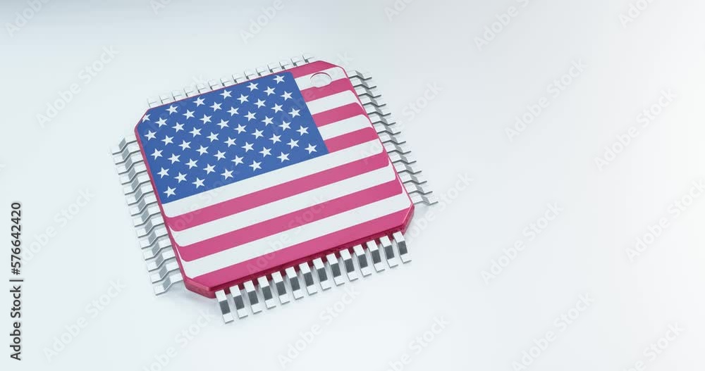 3d render of microchip or semiconductor chip in US flag, for computing. 3d render of microchip or semiconductor chip in US flag, for computing.