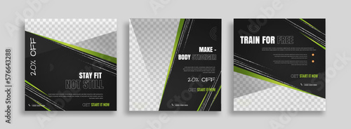 posts on social media vector illustration. Stylish graphics templates posts. dynamic abstractions typography photo. modern art paint and brush stains, fitness subjects gym. design frame post Template