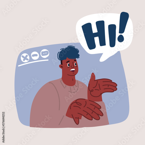 Vector illustration of man in pop-up window say hi to you