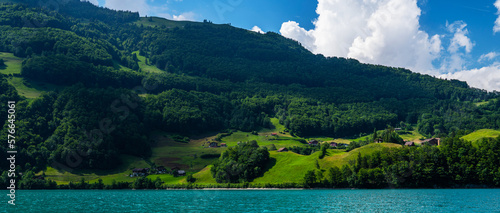 Amazing tourquise Lake Lungern and Swiss Alps, Obwalden, Switzerland, Europe. photo