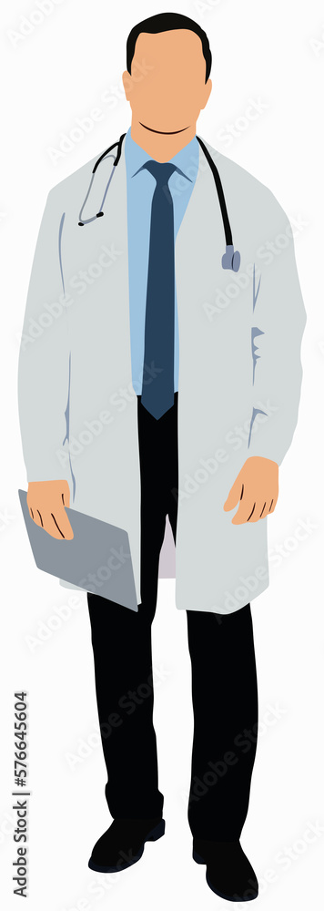Doctor With Stethoscope. Wearing White Coat and Standing.