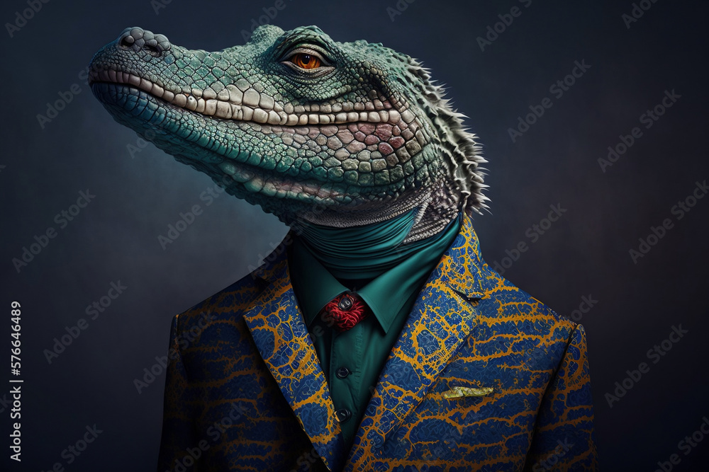 Φωτογραφία Portrait of a Crocodile Dressed in a Colorful Suit, Creative Stock Image of Animals in Suit