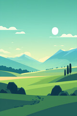 Gordijnen Koraalgroen landscape with hills and mountains made with Generative AI.   © imagined