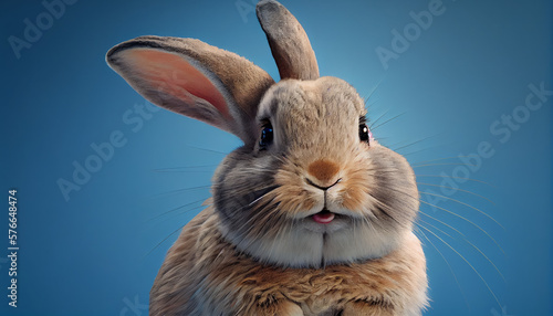 Cut bunny with ears to the side, blue background, AI generative © Bo Dean