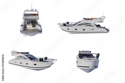 3d rendering of a luxury yacht isolated on white background with clipping path