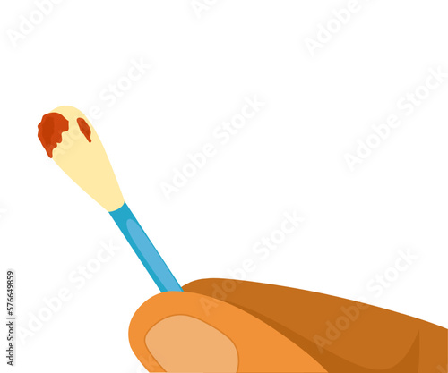 Dirty Ear stick with earwax isolated. vector illustration