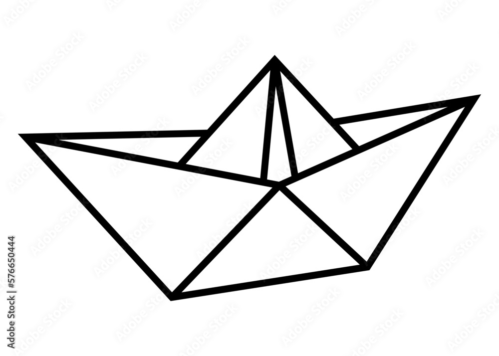 Símbolo nautico. Icono plano 3d barco estilo origami. Barco de papel lineal hecho a mano	 - obrazy, fototapety, plakaty 
