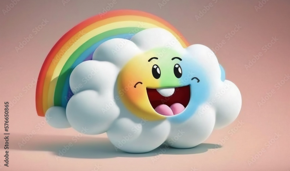 a rainbow cloud with a smiling face and a rainbow in the background. generative ai a rainbow cloud with a smiling face and a rainbow in the background. generative ai