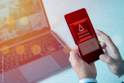 Foto System hacked cyber attack on network, Cybersecurity vulnerability on internet,