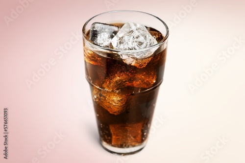 refreshing tasty sweet cola with cold ice cubes