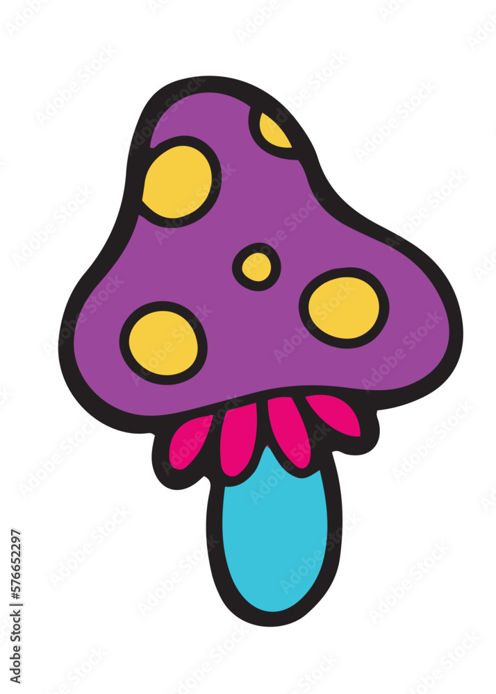 Hand drawn little trippy neon mushroom clip art, isolated vector illustration in cartoon style with bold outline Hand drawn little trippy neon mushroom clip art, isolated vector illustration in cartoon style with bold outline