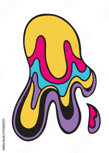 Hand drawn trippy abstract blob in neon colors, isolated vector illustration in cartoon design