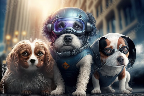 Super hero dogs, dog patrool, Generative Ai photo