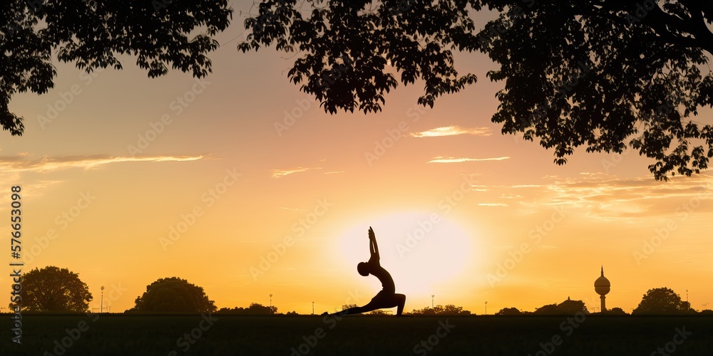 Yoga Helps Ease and Calm The Mind, Sunset, Generative Ai