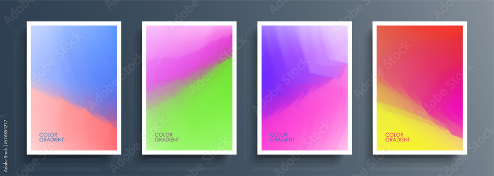Set of abstract vibrant backgrounds with dynamic color gradients. Graphic templates collection for brochure covers, posters and flyers. Vector illustration.