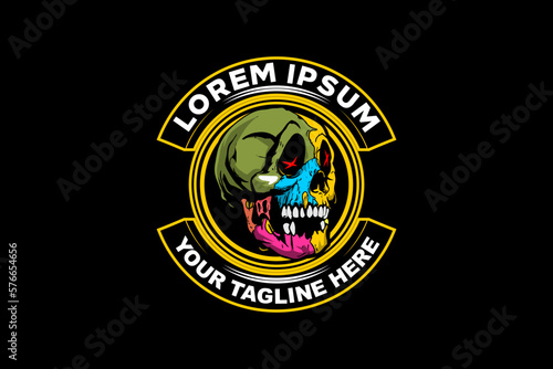 Colorfull skull head cartoon character vector logo
