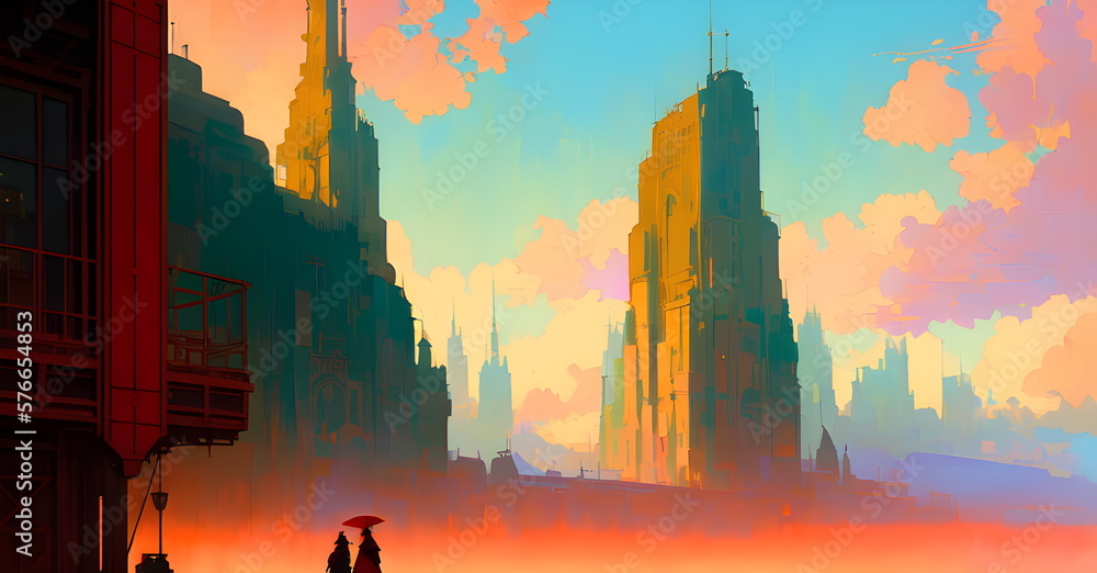 Fantasy Anime Landscape Digital Painting Wall art Generative AI Stock