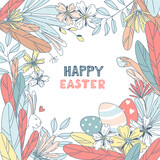Funny Happy Easter floral pattern egg background greeting card