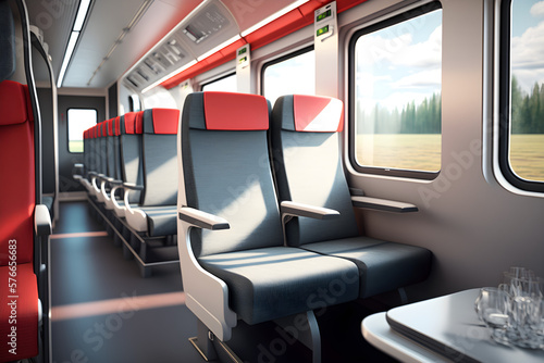 Empty seats in passenger train by day - generative ai
