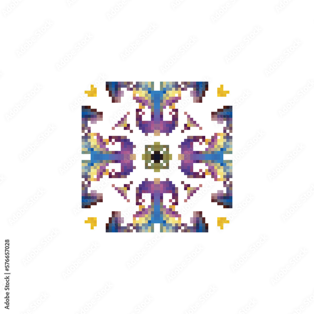 Pixel snowflake art made of small squares Pixel snowflake art made of small squares